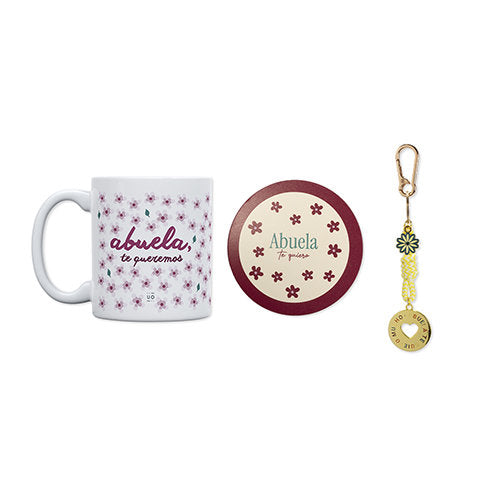 Kit taza, posavasos y llavero Abuela Te Quiero Mucho UO