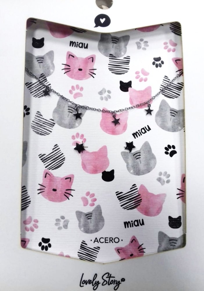 SET COLGANTE Y PENDIENTES DE ACERO ICE MIAU | LOVELY STORY | 1 UNIDAD | 8435458098309 Imagen principal del producto
