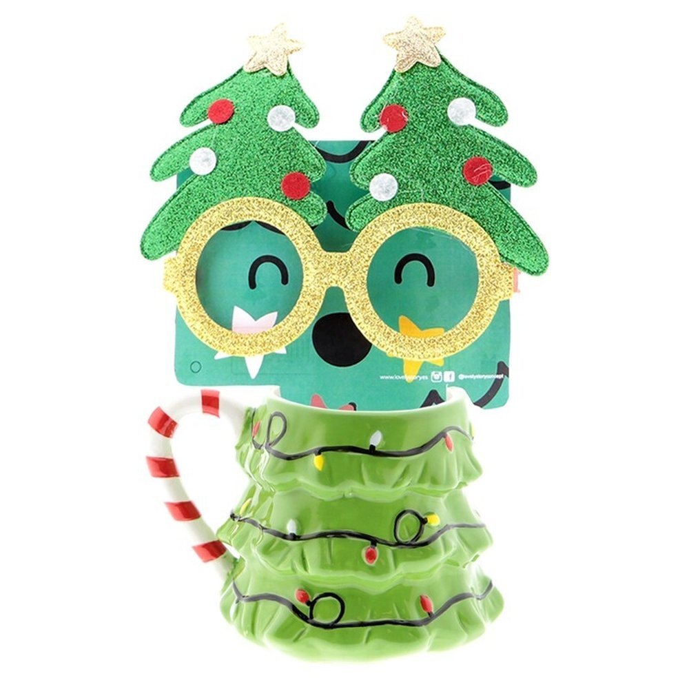 TAZA FORMA DE ARBOL DE NAVIDAD 350ML + GAFAS XMAS TREE | LOVELY STORY | 1 UNIDAD | 8435458185047 Imagen principal del producto