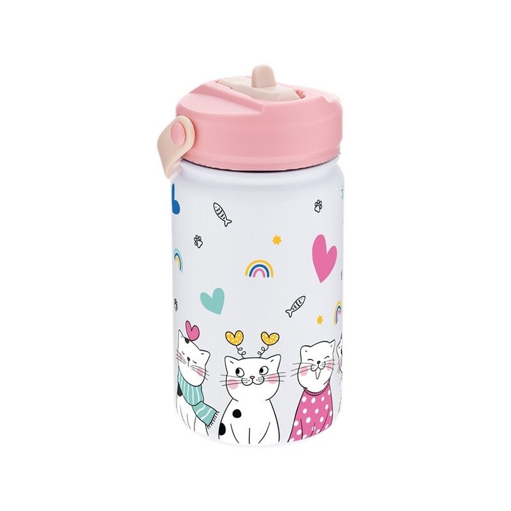 Botella térmica con pajita 330ml Ice Pink Cats Marca Botellas Lovely