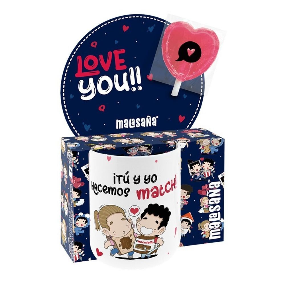 Taza 330 ML con Piruleta Tu y Yo Hacemos Match Lovely Enamorados Imagen principal del producto