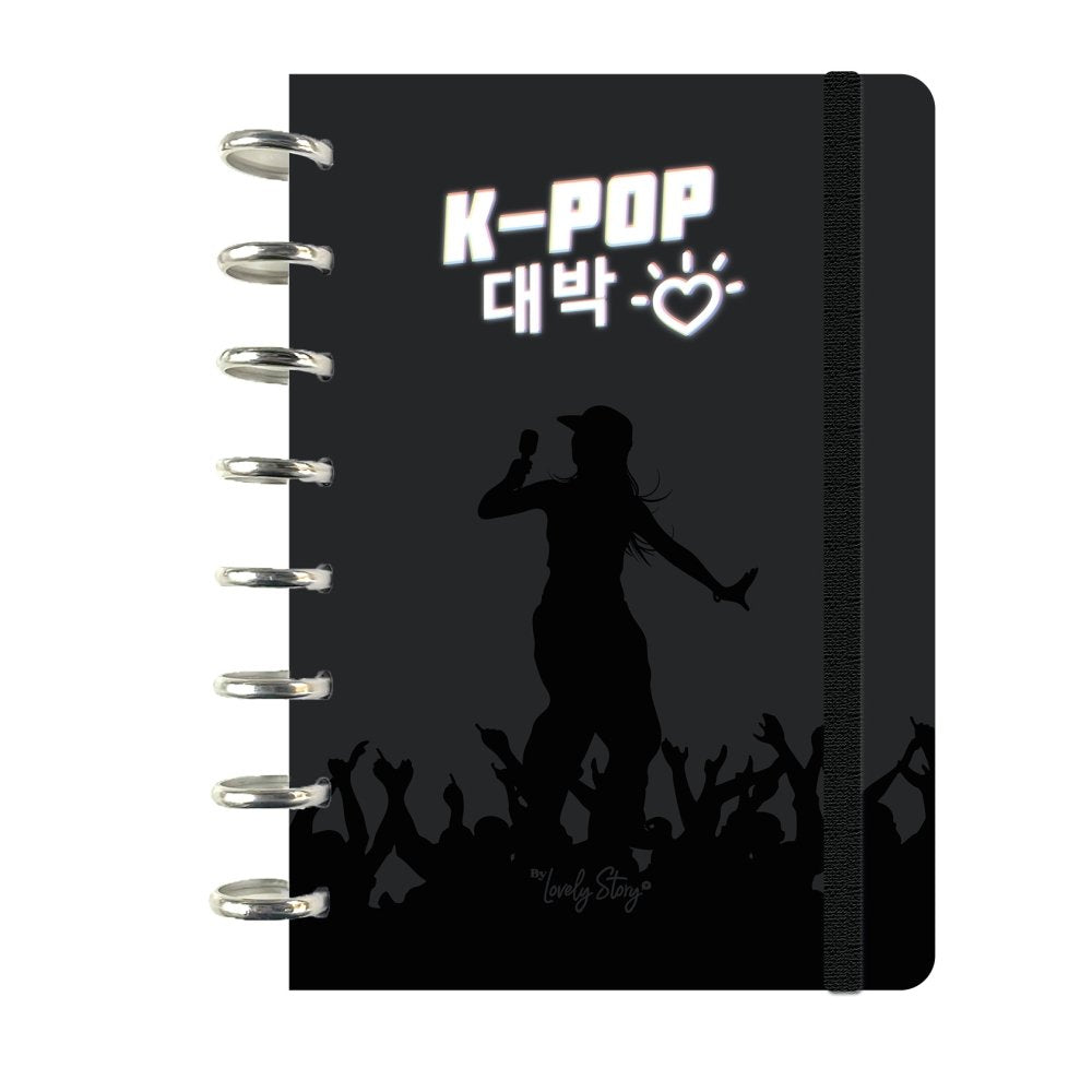 Libreta Anillas A5 100 Hojas Cuadrícula Black K-pop Wave Lovely Story Imagen principal del producto