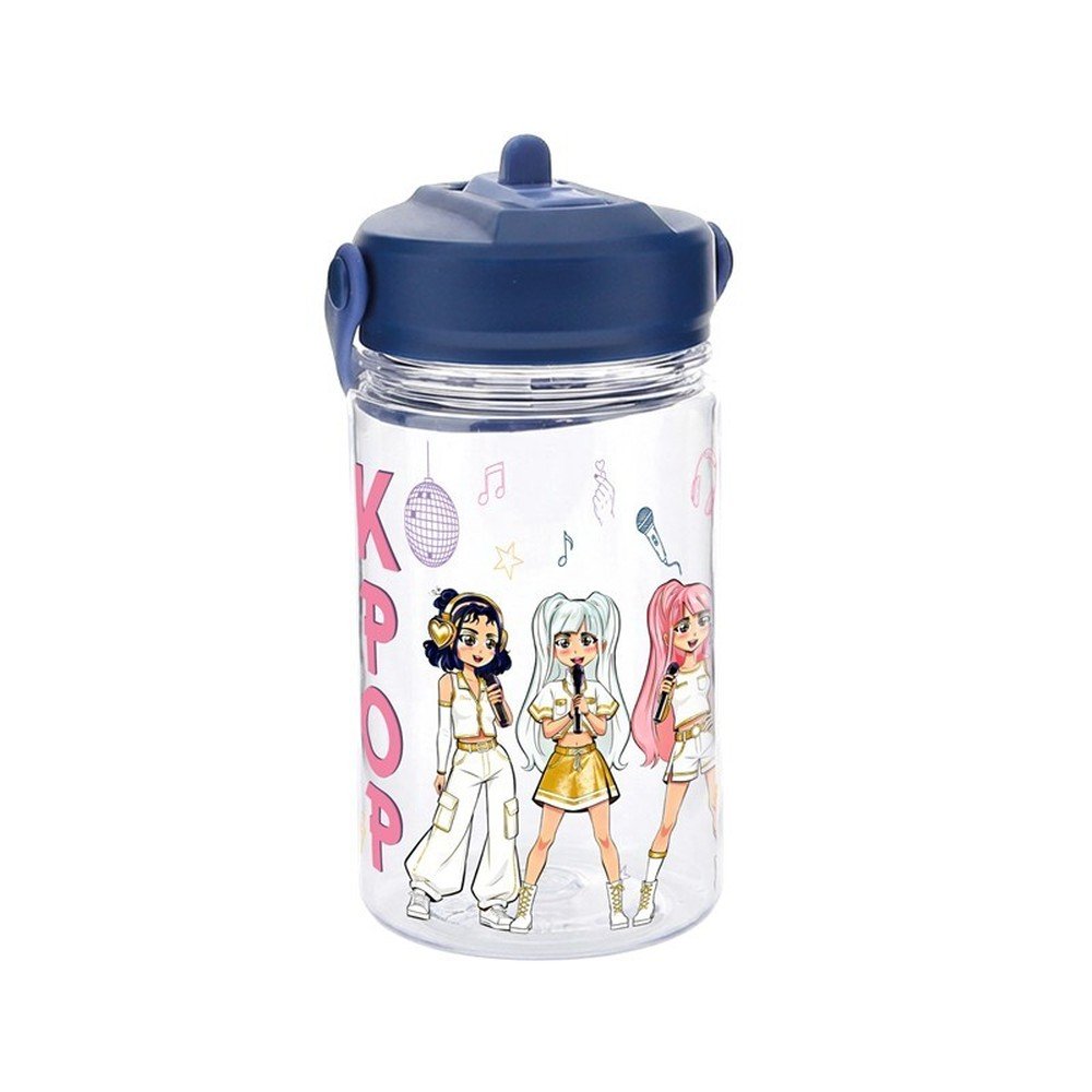 Botella Tritan 350ml con pajita Dark Blue K-Pop