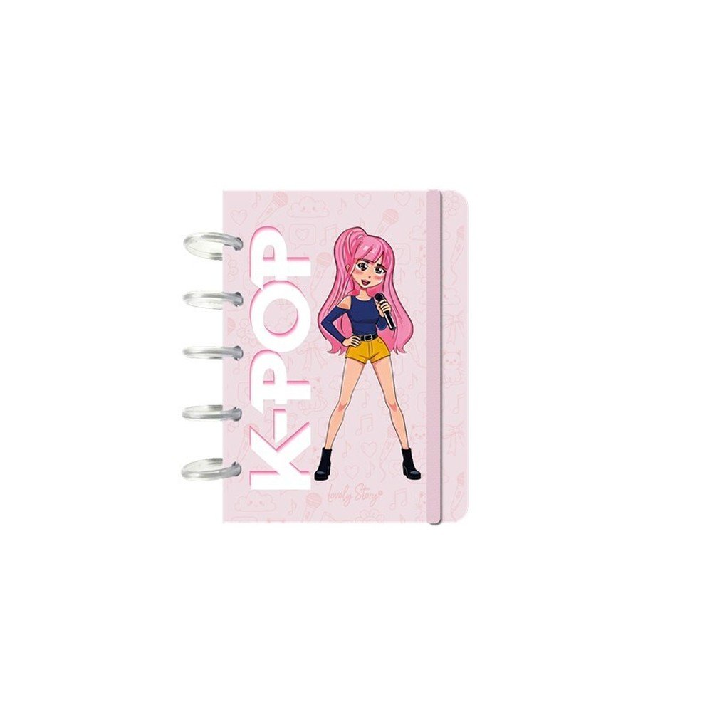 Libreta Anillas A6 Discos Cuadricula Pink K-pop Lovely Story Imagen principal del producto