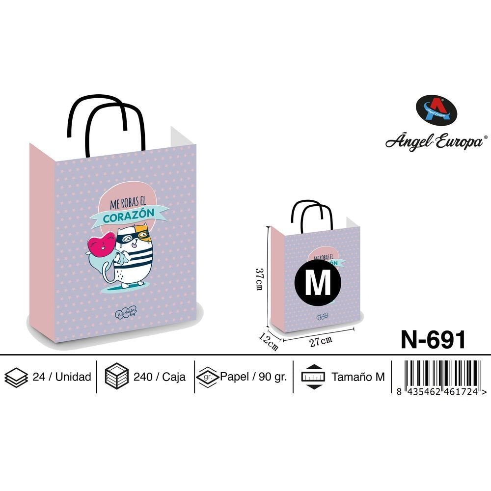BOLSA PAPEL REGALO ME ROBAS EL CORAZON 27X12X37 | ANGEL EUROPA | 1 UNIDAD | 8435462461724 Imagen principal del producto