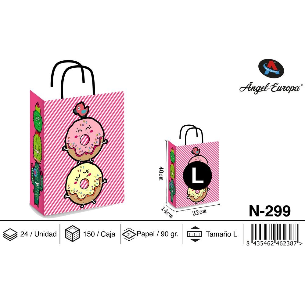 BOLSA PAPEL REGALO DONUTS 32X14X40 | ANGEL EUROPA | 1 UNIDAD | 8435462462387 Imagen principal del producto