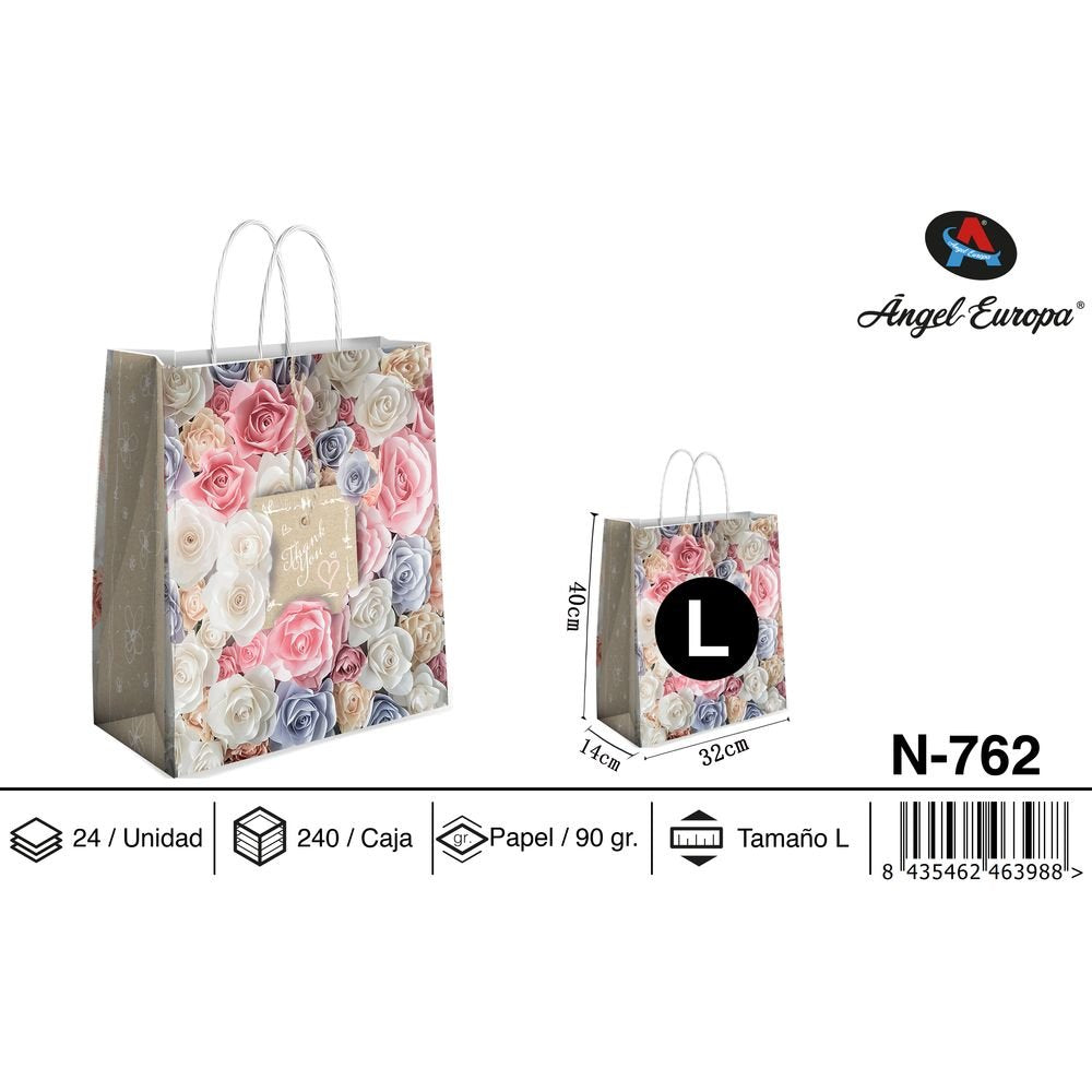 BOLSA PAPEL REGALO DE ROSAS 32X14X40 | ANGEL EUROPA | ENVASE 12 UDS. UNIDAD | 8435462463988 Imagen principal del producto