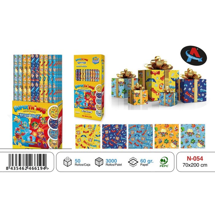 PAPEL REGALO ROLLO 70X200 SUPERTHINGS | ANGEL EUROPA | ENVASE 50 UDS. UNIDAD | 8435462464695 Imagen principal del producto