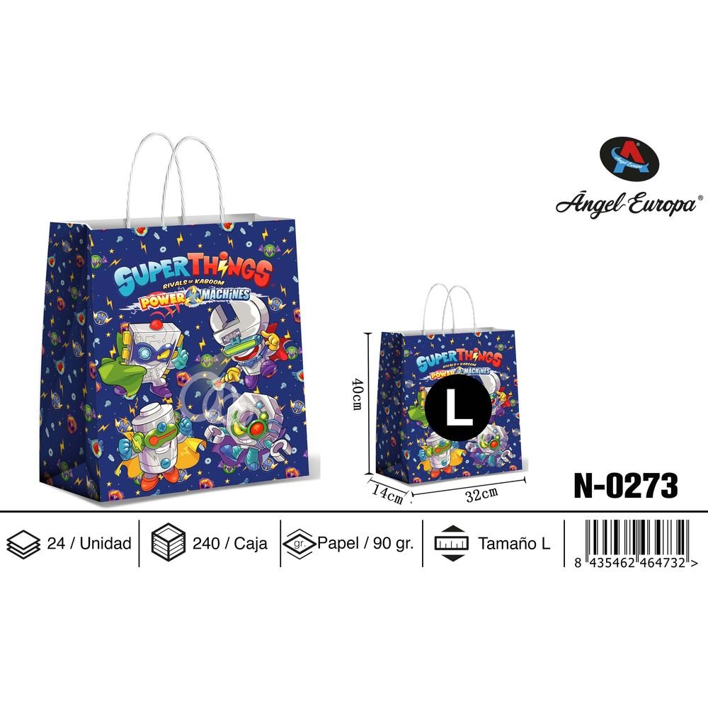 BOLSA PAPEL REGALO SUPERTHINGS 32X14X40 | ANGEL EUROPA | 1 UNIDAD | 8435462464732 Imagen principal del producto