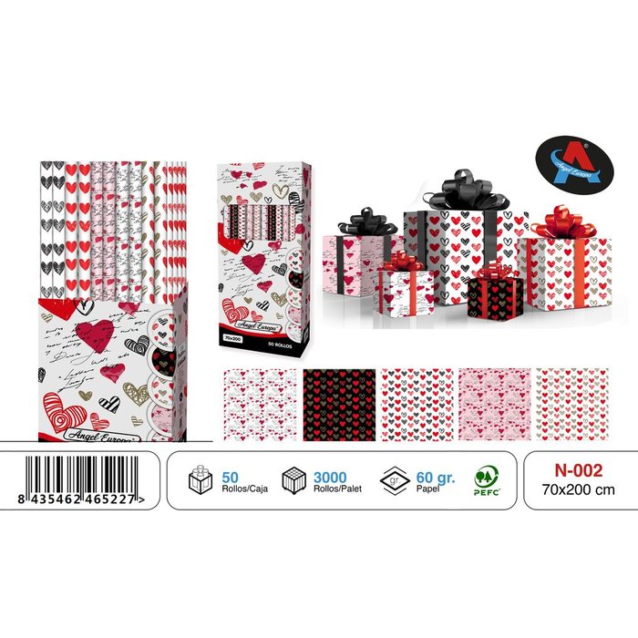 PAPEL REGALO ROLLO 70X200 CORAZON | ANGEL EUROPA | ENVASE 50 UDS. UNIDAD | 8435462465227 Imagen principal del producto