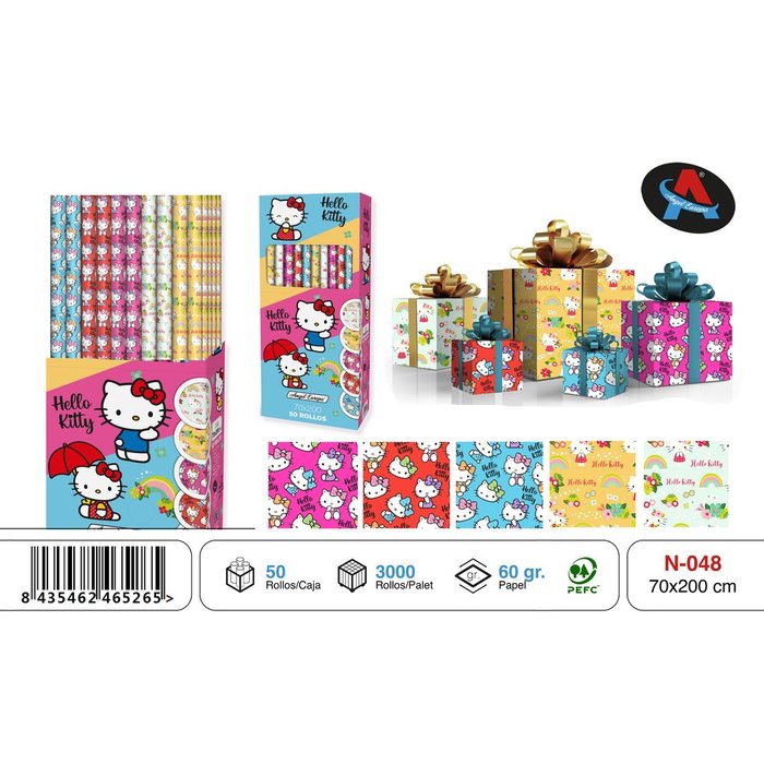 PAPEL REGALO ROLLO 70X200 HELLO KITTY | ANGEL EUROPA | ENVASE 50 UDS. UNIDAD | 8435462465265 Imagen principal del producto