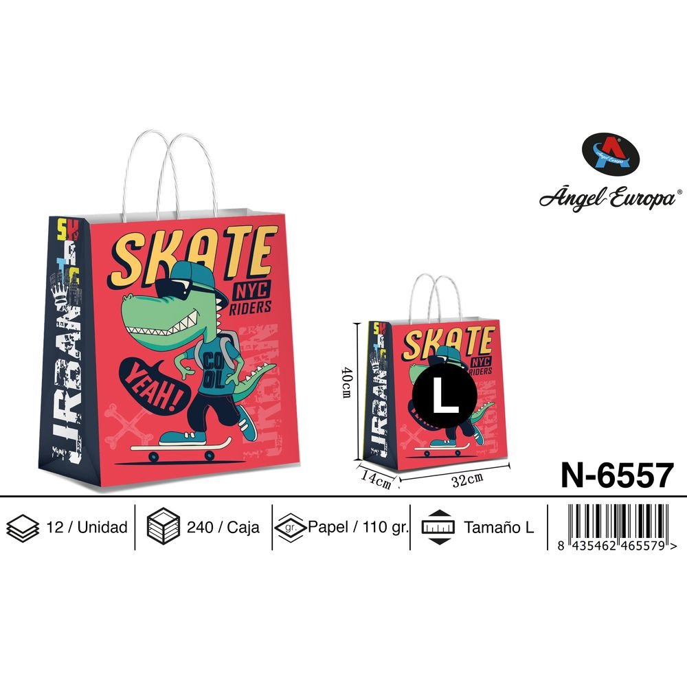 BOLSA PAPEL REGALO SKATE 32X14X40 PATINETE COCODRILO | ANGEL EUROPA | 1 UNIDAD | 8435462465579