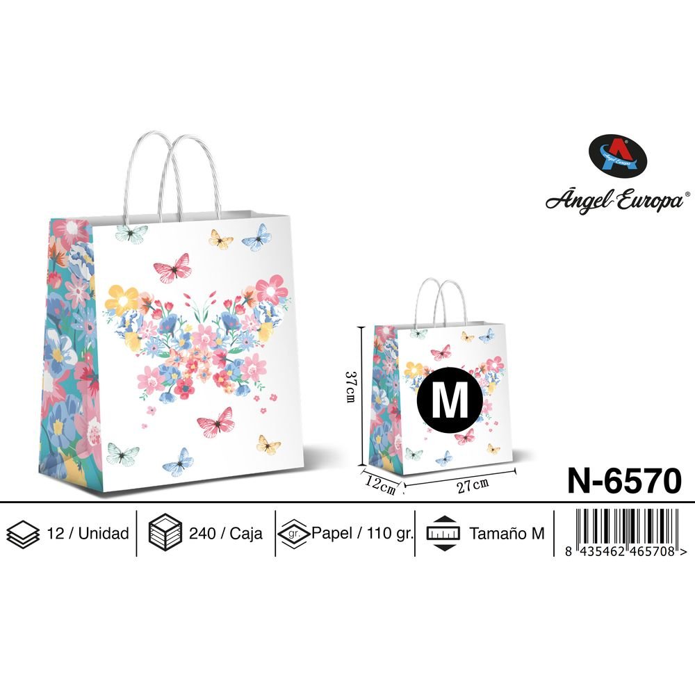 BOLSA PAPEL REGALO MARIPOSA 27X12X37 | ANGEL EUROPA | 1 UNIDAD | 8435462465708