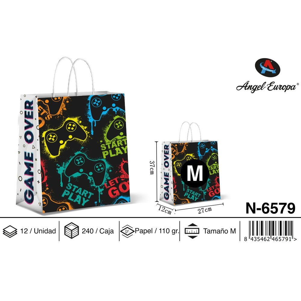 BOLSA PAPEL REGALO GAME OVER 27X12X37 | ANGEL EUROPA | ENVASE 12 UDS. UNIDAD | 8435462465791 Imagen principal del producto