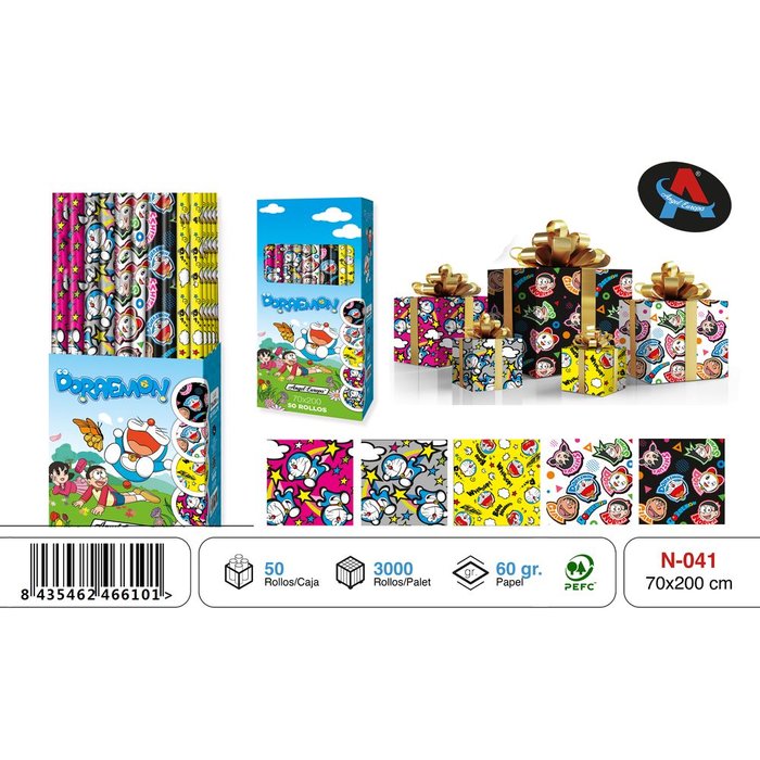 PAPEL REGALO ROLLO 70X200 DORAEMON | ANGEL EUROPA | ENVASE 50 UDS. UNIDAD | 8435462466101