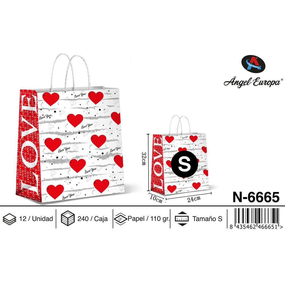 BOLSA PAPEL REGALO LOVE CORAZON 24X10X32 | ANGEL EUROPA | 1 UNIDAD | 8435462466651 Imagen principal del producto