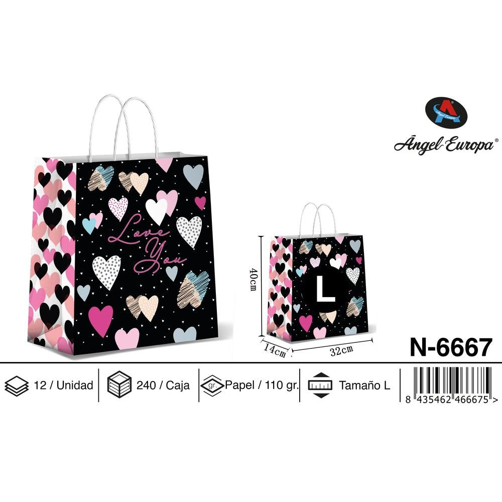 BOLSA PAPEL REGALO LOVE YOU 32X14X40 | ANGEL EUROPA | 1 UNIDAD | 8435462466675