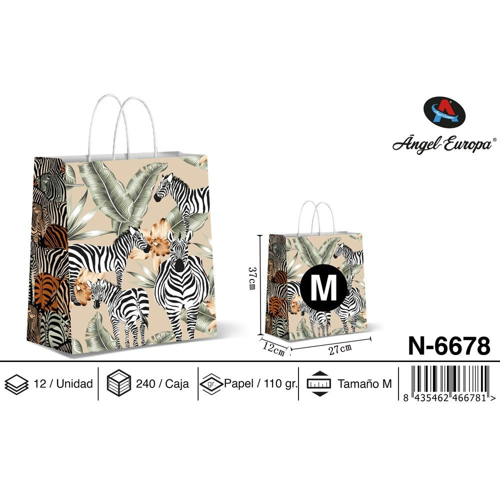 BOLSA PAPEL REGALO CEBRAS 27X12X37 | ANGEL EUROPA | 1 UNIDAD | 8435462466781