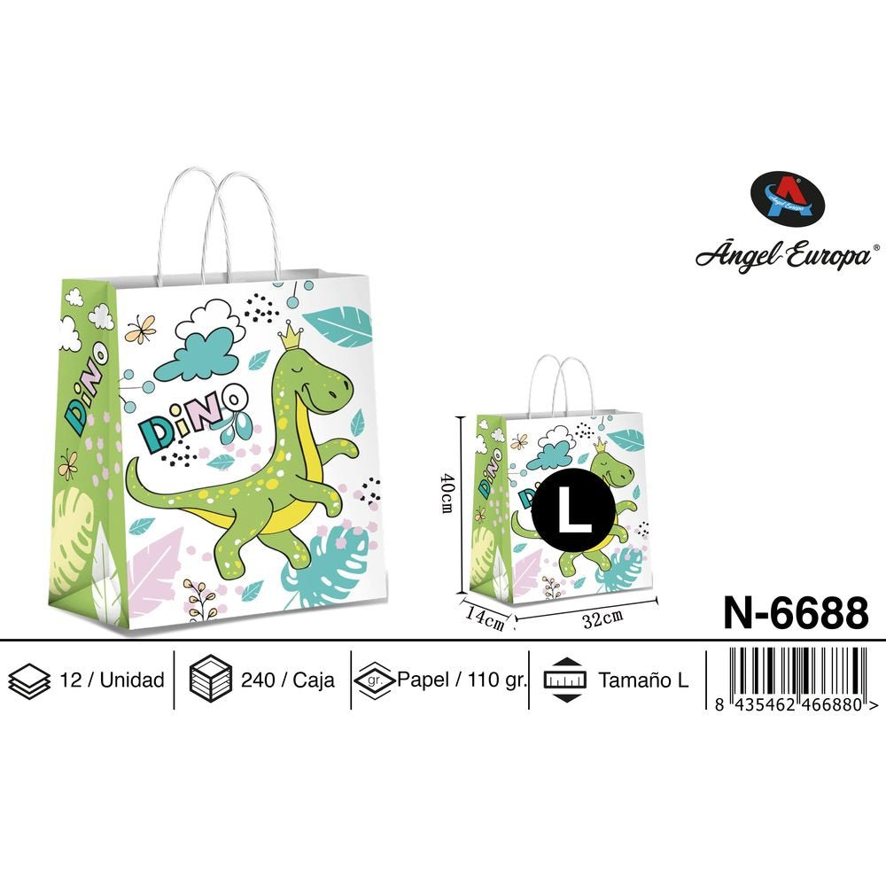 BOLSA PAPEL REGALO DINO 32X14X40 INFANTIL | ANGEL EUROPA | 1 UNIDAD | 8435462466880