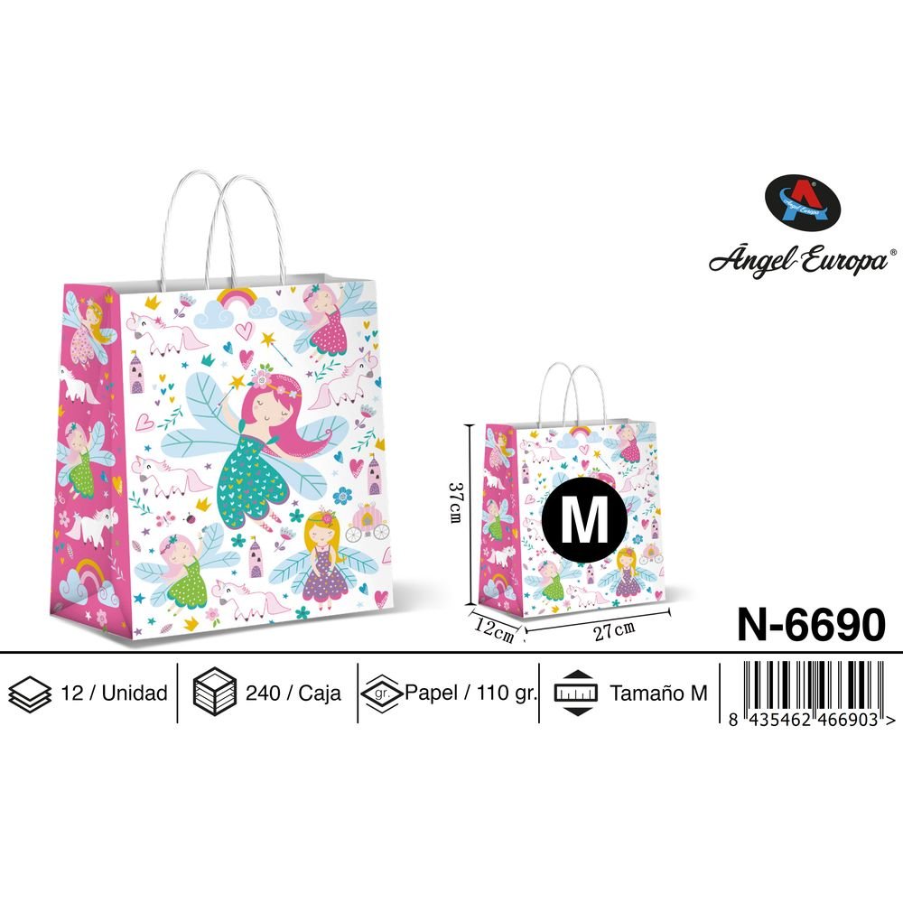 BOLSA PAPEL REGALO HADAS 27X12X37 | ANGEL EUROPA | 1 UNIDAD | 8435462466903