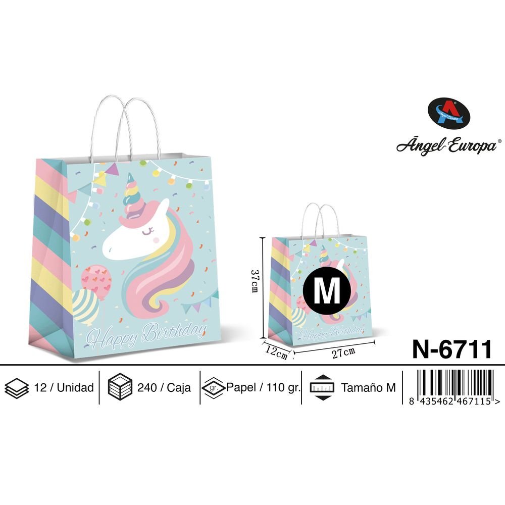 BOLSA PAPEL REGALO UNICORNIO 27X12X37 | ANGEL EUROPA | 1 UNIDAD | 8435462467115 Imagen principal del producto