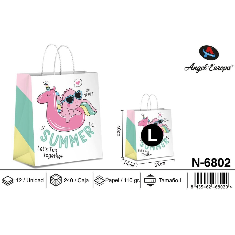 BOLSA PAPEL REGALO UNICORNIO SUMMER 32X14X40 | ANGEL EUROPA | 1 UNIDAD | 8435462468020