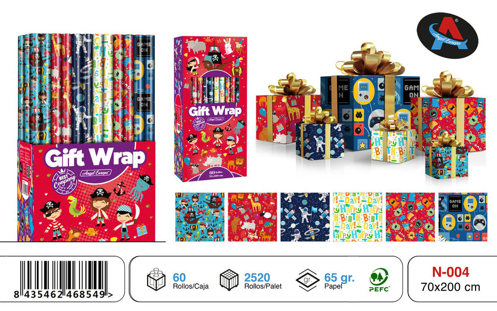 PAPEL REGALO ROLLO 70X200 INFANTIL PIRATAS | ANGEL EUROPA | ENVASE 60 UDS. UNIDAD | 8435462468549 Imagen principal del producto