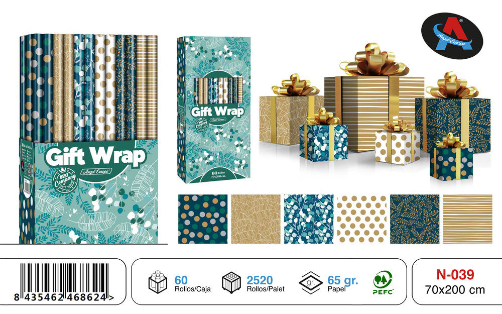 PAPEL REGALO ROLLO 70X200 TODO EL AÑO | ANGEL EUROPA | ENVASE 60 UDS. UNIDAD | 8435462468624