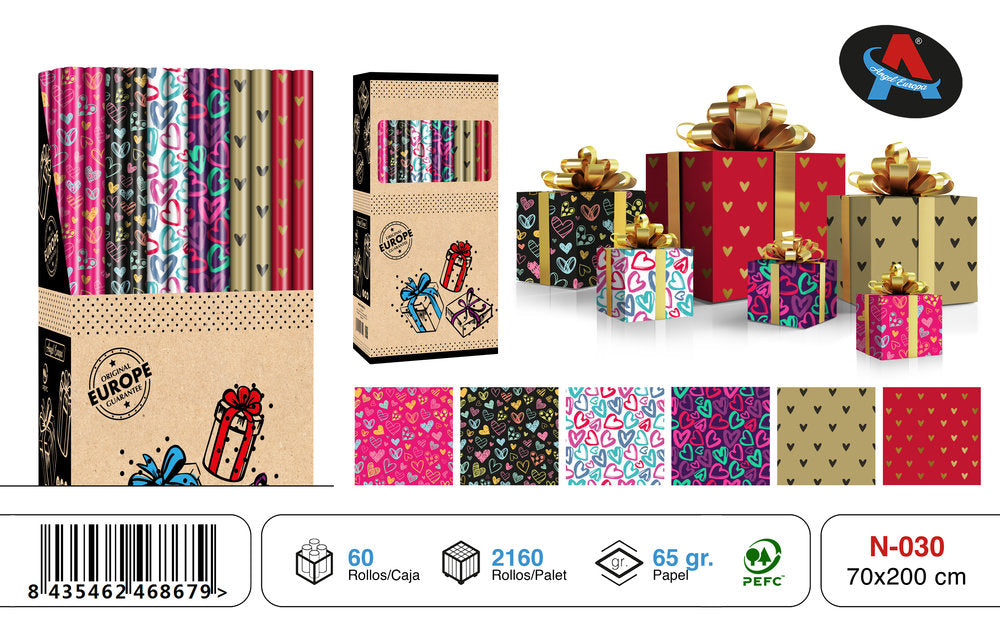 PAPEL REGALO ROLLO 70X200 DISEÑOS ALEGRES | ANGEL EUROPA | 1 UNIDAD | 8435462468679