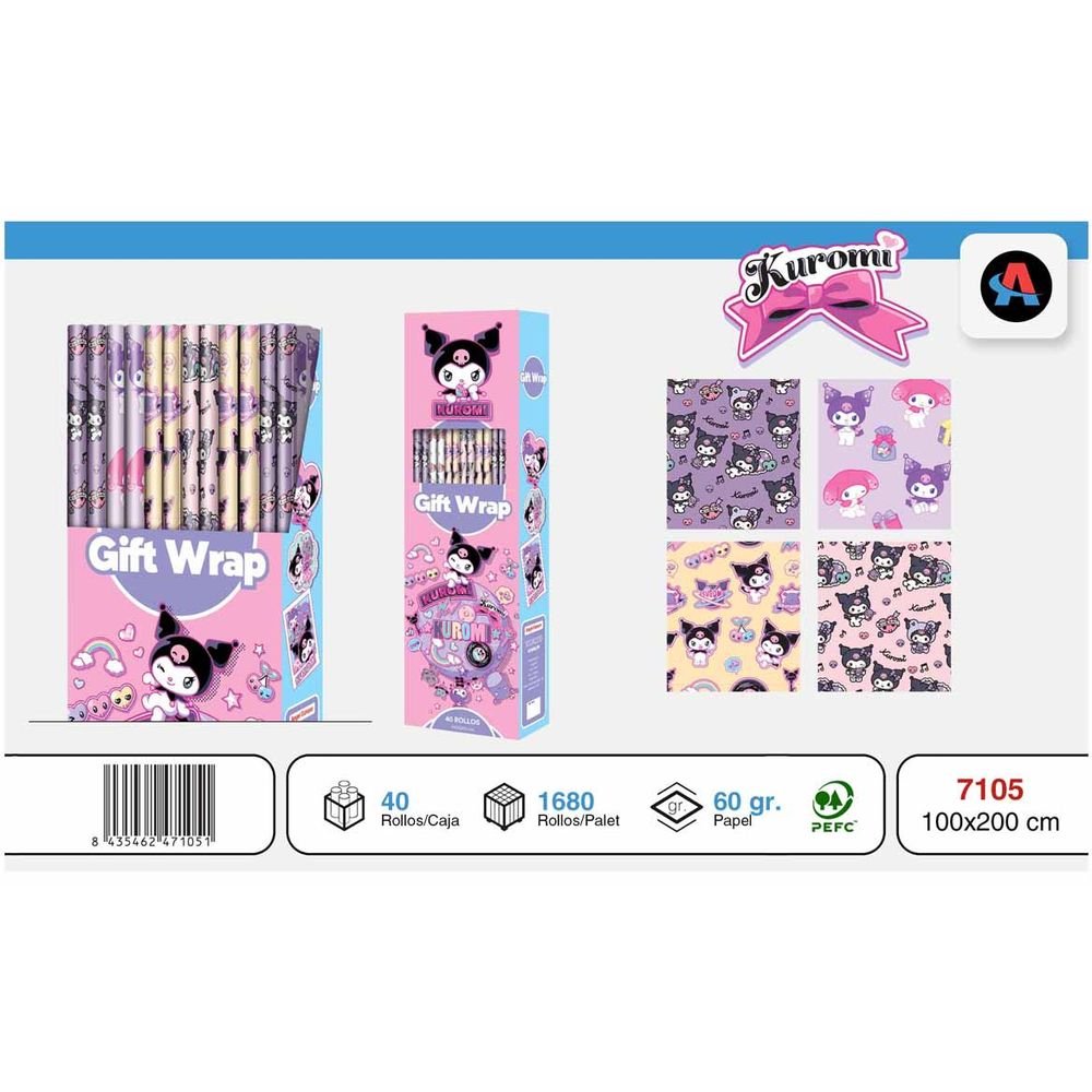 EXPOSITOR 40 ROLLOS PAPEL REGALO 100X200 KUROMI | ANGEL EUROPA | ENVASE 40 UDS. UNIDAD | 8435462471051 Imagen principal del producto