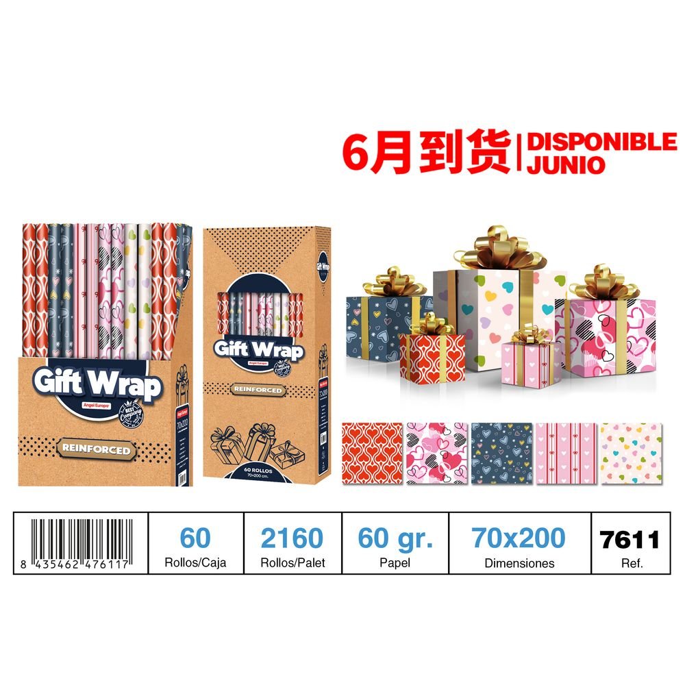Expositor 60 Rollo Papel Regalo Kraft 70x200 Corazones Angel Europa Imagen principal del producto