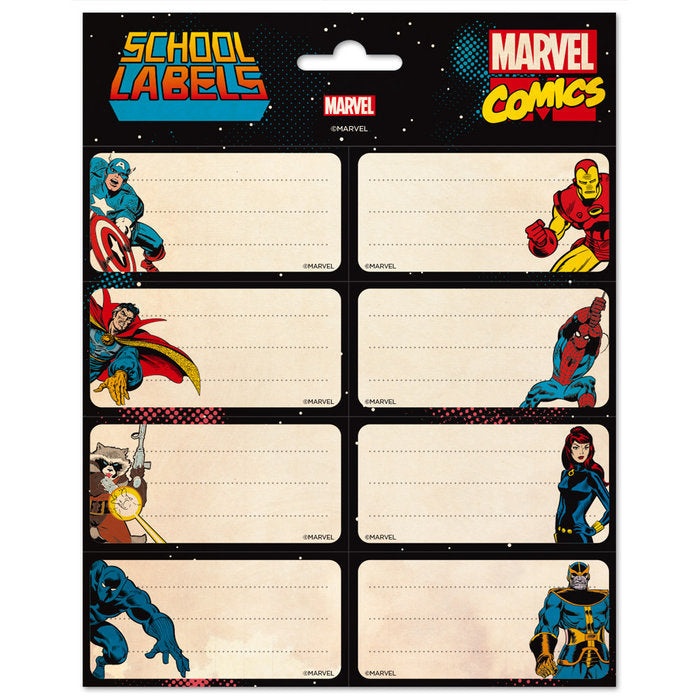 ETIQUETAS ESCOLARES MARVEL COMICS AVENGERS | 10 UNIDADES | (GRUPO ERIK EDITORES)