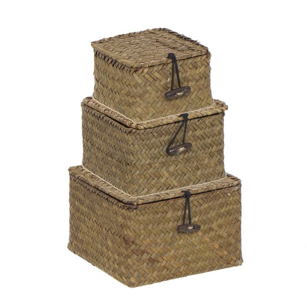 Juego de 3 Cajas con Tapa Natural DCASA
