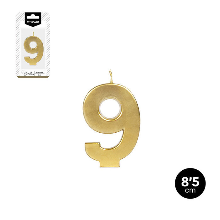 VELA NUMERO 9 ORO METALIZADO 8,5CM | AMBER MOOD OH YEAH | ENVASE 12 UDS. UNIDAD | 8435557700677 Imagen principal del producto
