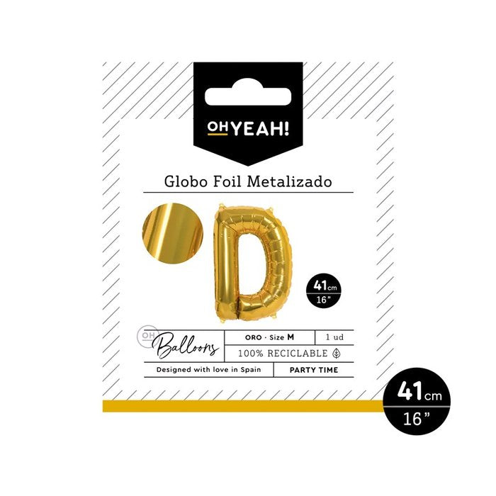 GLOBO POLIAMIDA LETRA D 41CM-16 ORO METALIZADO 1 UD | AMBER MOOD OH YEAH | 1 UNIDAD | 8435557702879