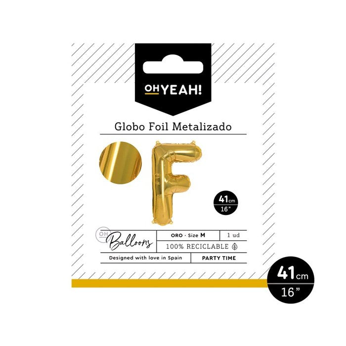 GLOBO POLIAMIDA LETRA F 41CM-16 ORO METALIZADO 1 UD | AMBER MOOD OH YEAH | 1 UNIDAD | 8435557702893 Imagen principal del producto
