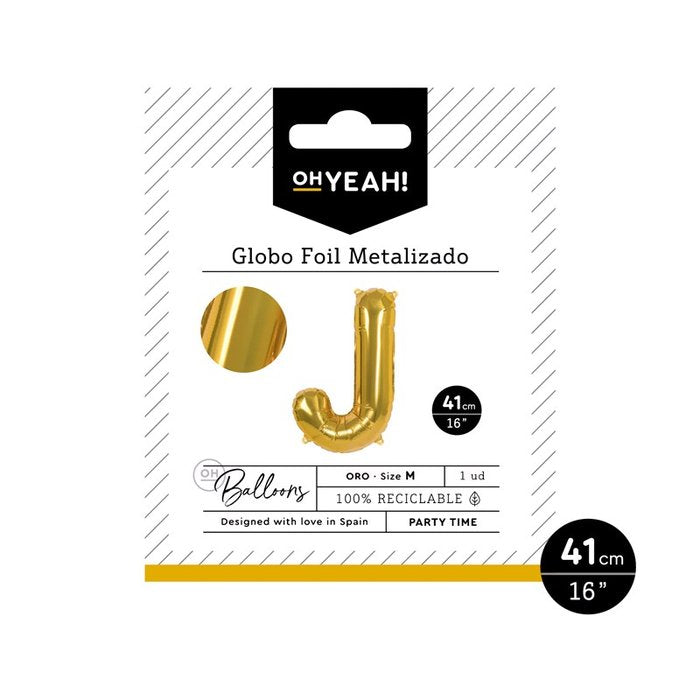 GLOBO POLIAMIDA LETRA J 41CM-16 ORO METALIZADO 1 UD | AMBER MOOD OH YEAH | 1 UNIDAD | 8435557702930 Imagen principal del producto