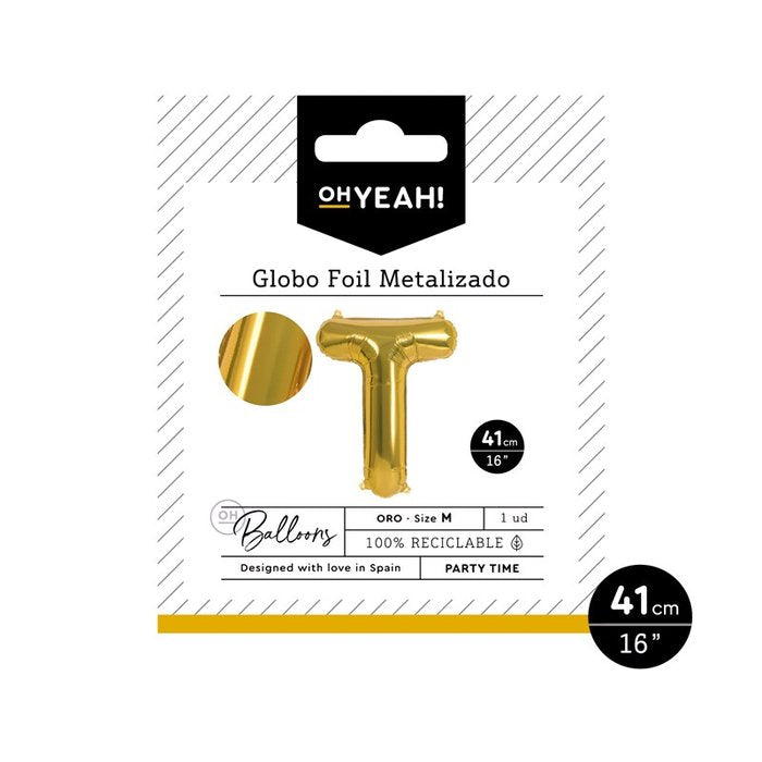 GLOBO POLIAMIDA LETRA T 41CM-16 ORO METALIZADO 1 UD | AMBER MOOD OH YEAH | 1 UNIDAD | 8435557703043 Imagen principal del producto