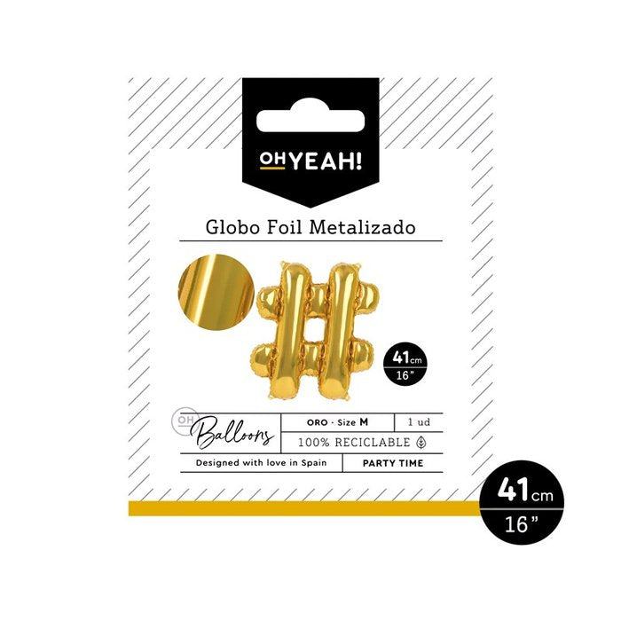 GLOBO POLIAMIDA LETRA # 41CM-16 ORO METALIZADO 1 UD | AMBER MOOD OH YEAH | 1 UNIDAD | 8435557703913 Imagen principal del producto