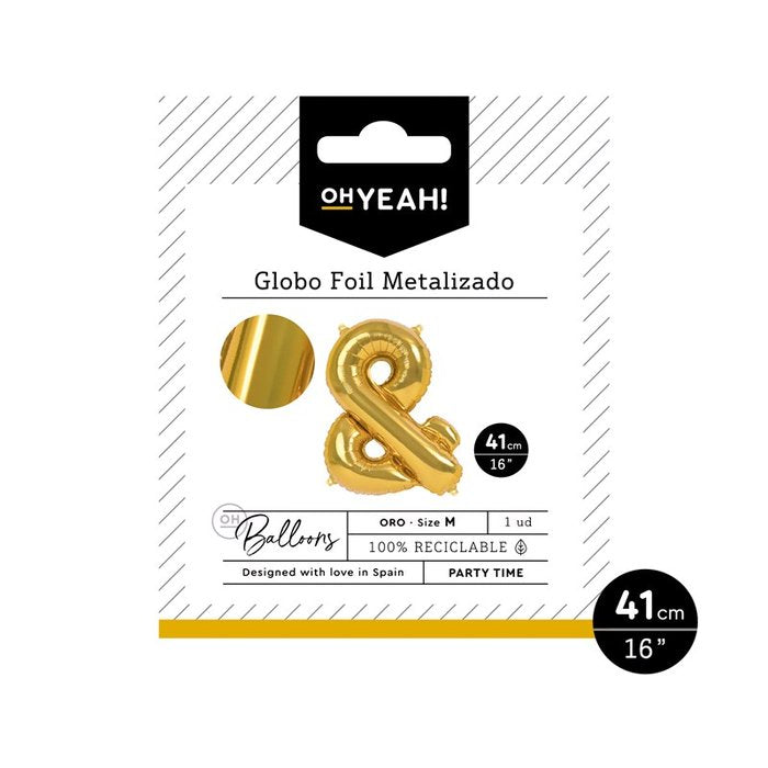 GLOBO POLIAMIDA LETRA & 41CM-16 ORO METALIZADO 1 UD | AMBER MOOD OH YEAH | 1 UNIDAD | 8435557703920 Imagen principal del producto