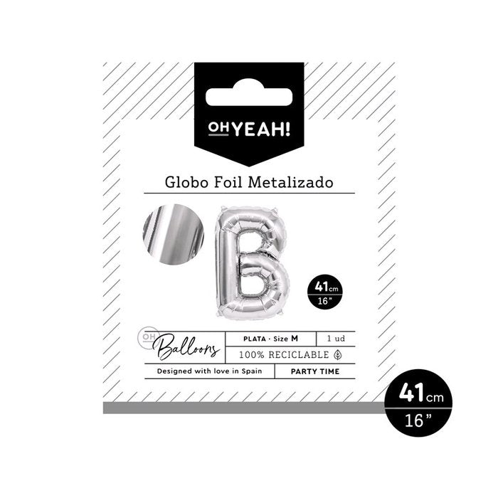 GLOBO POLIAMIDA LETRA B 41CM-16 PLATA METALIZADO 1 UD | AMBER MOOD OH YEAH | 1 UNIDAD | 8435557703944 Imagen principal del producto