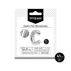 GLOBO POLIAMIDA LETRA C 41CM-16 PLATA METALIZADO 1 UD | AMBER MOOD OH YEAH | 1 UNIDAD | 8435557703951