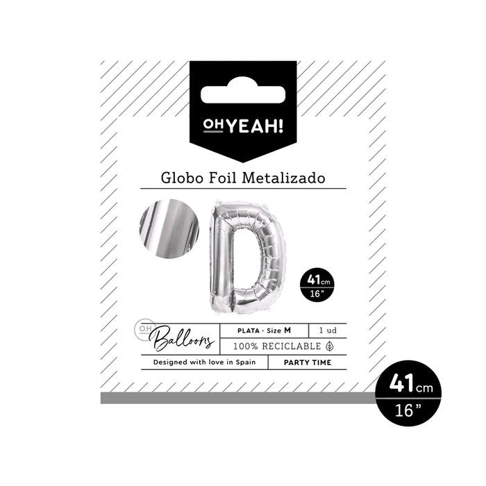 GLOBO POLIAMIDA LETRA D 41CM-16 PLATA METALIZADO 1 UD | AMBER MOOD OH YEAH | 1 UNIDAD | 8435557703968 Imagen principal del producto