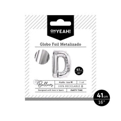 GLOBO POLIAMIDA LETRA D 41CM-16 PLATA METALIZADO 1 UD | AMBER MOOD OH YEAH | 1 UNIDAD | 8435557703968
