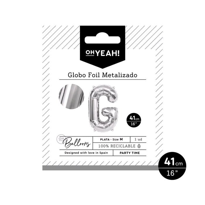GLOBO POLIAMIDA LETRA G 41CM-16 PLATA METALIZADO 1 UD | AMBER MOOD OH YEAH | 1 UNIDAD | 8435557703999 Imagen principal del producto