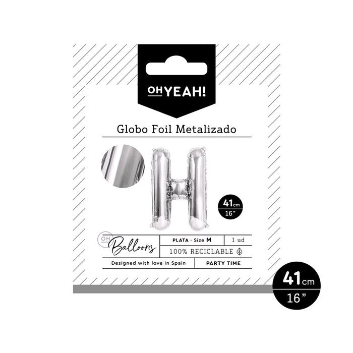 GLOBO POLIAMIDA LETRA H 41CM-16 PLATA METALIZADO 1 UD | AMBER MOOD OH YEAH | 1 UNIDAD | 8435557704002 Imagen principal del producto