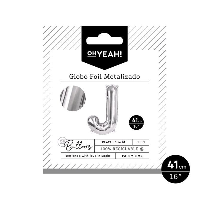 GLOBO POLIAMIDA LETRA J 41CM-16PLATA METALIZADO 1 UD | AMBER MOOD OH YEAH | 1 UNIDAD | 8435557704026 Imagen principal del producto