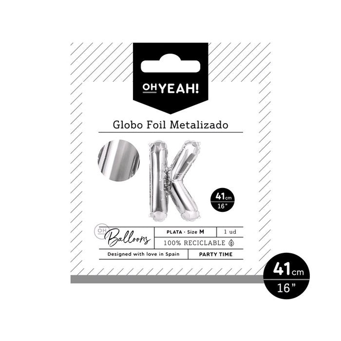 GLOBO POLIAMIDA LETRA K 41CM-16 PLATA METALIZADO 1 UD | AMBER MOOD OH YEAH | 1 UNIDAD | 8435557704033 Imagen principal del producto