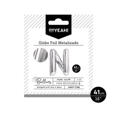 GLOBO POLIAMIDA LETRA N 41CM-16 PLATA METALIZADO 1 UD | AMBER MOOD OH YEAH | 1 UNIDAD | 8435557704064