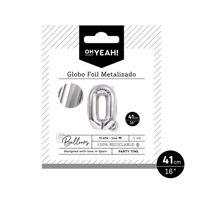 GLOBO POLIAMIDA LETRA Q 41CM-16 PLATA METALIZADO 1 UD | AMBER MOOD OH YEAH | 1 UNIDAD | 8435557704101 Imagen principal del producto